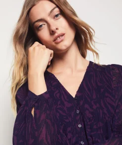 Etam Pleated Long-sleeved Shirt VIOLETPRINTEDIMP. Flash Sale
