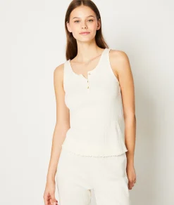 Etam Pointelle Knit Tank Top WHITE Online