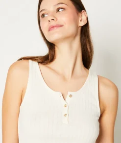 Etam Pointelle Knit Tank Top WHITE Online