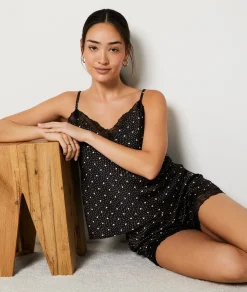 Etam Polka Dot Satin Camisole with Lace Details IMPFDBLACK Outlet