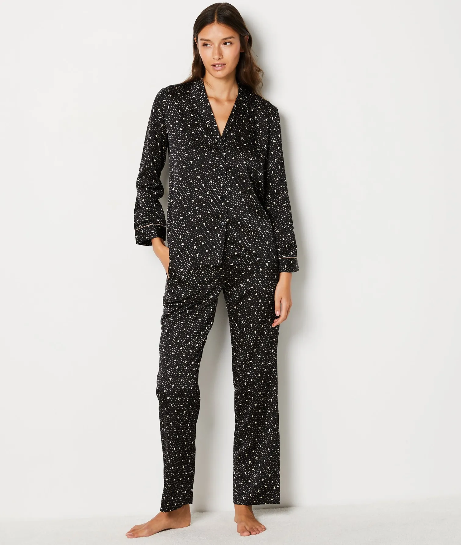 Etam Polka Dot Satin Nightshirt IMPFDBLACK Clearance