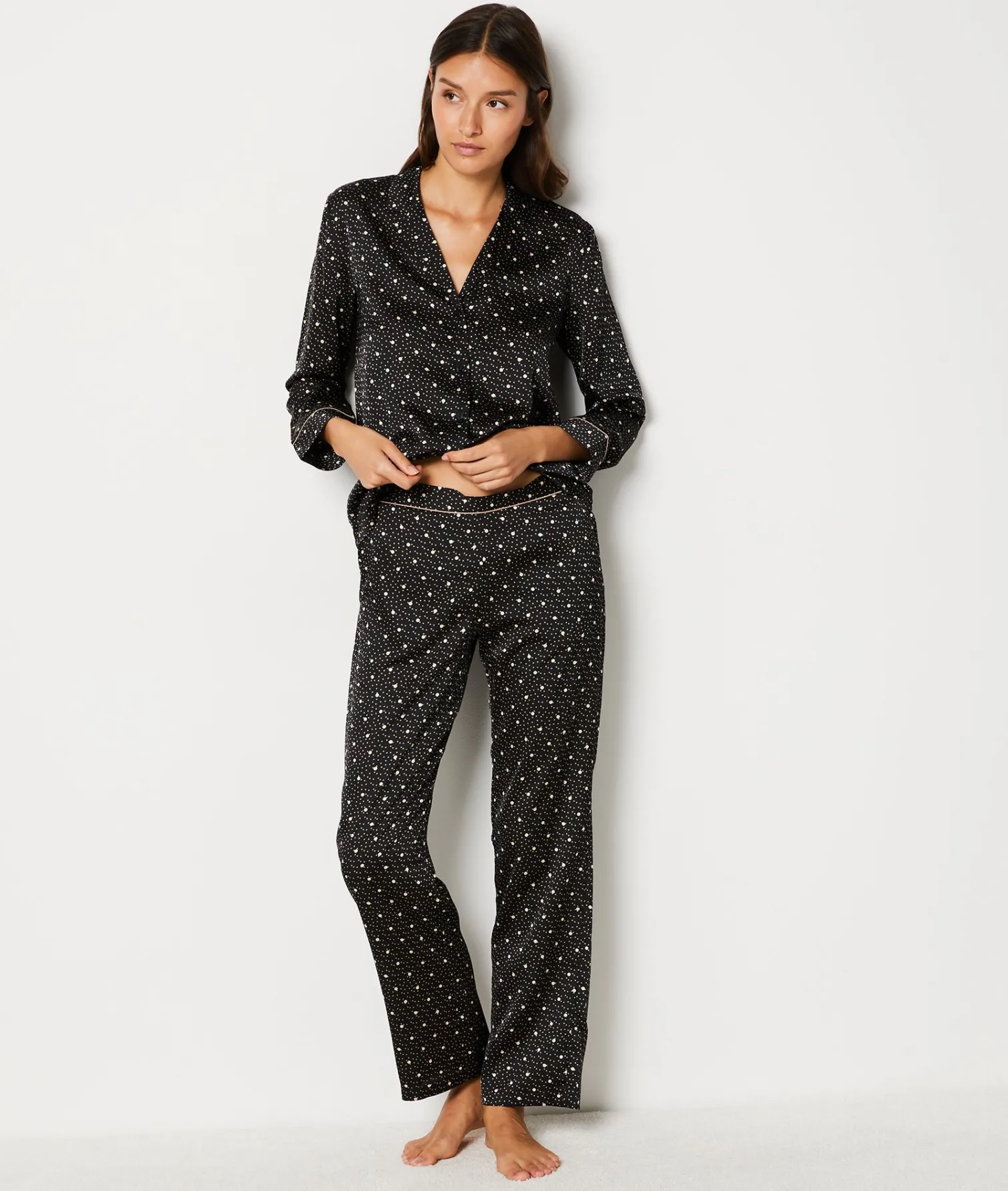 Etam Polka Dot Satin Pyjama Trousers IMPFDBLACK Clearance