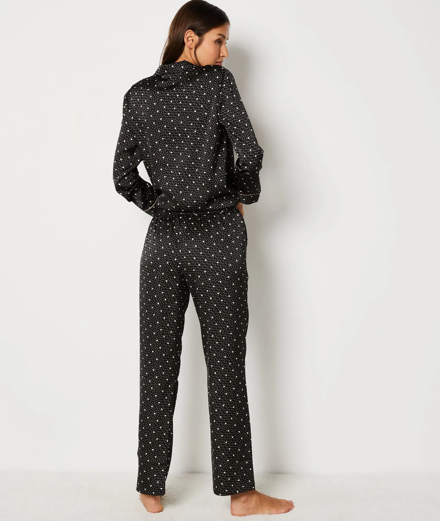 Etam Polka Dot Satin Pyjama Trousers IMPFDBLACK Clearance