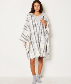 Etam Poncho polaire à carreaux GRIS Store
