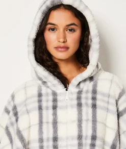 Etam Poncho polaire à carreaux GRIS Store