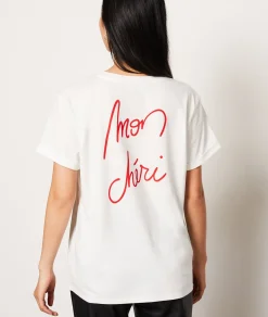 Etam Printed "Mon chéri" T-shirt in Cotton ECRU New
