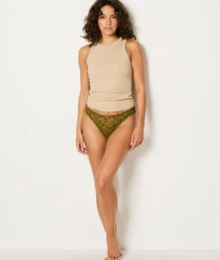 Etam Printed Tanga with Lace Details GREEN Best Sale
