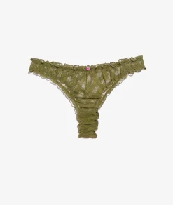 Etam Printed Tanga with Lace Details GREEN Best Sale