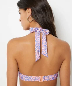 Etam Printed Tie-Front Strapless Bikini Top IMPFDMAUVE. Fashion