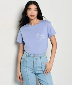 Etam Printed T-shirt "Excuse my French" in cotton BLUE Cheap
