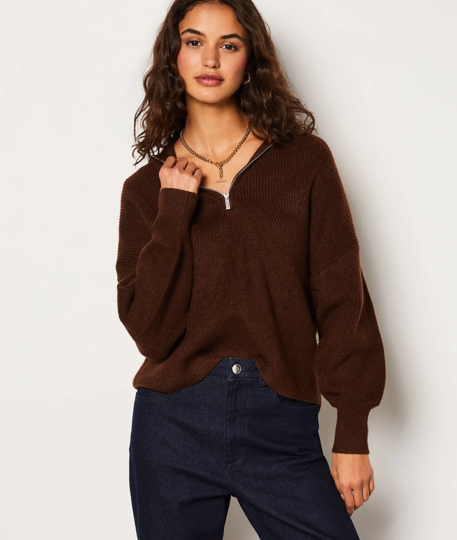 Etam Pull col camionneur MARRON Shop