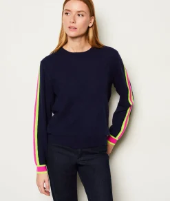 Etam Pull col rond 100% cachemire patch MARINE Hot