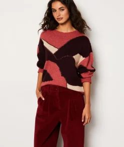 Etam Pull col rond à motifs BORDEAUXGRENAT Shop