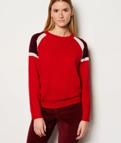 Etam Pull col rond cachemire patch épaules ROUGE Fashion