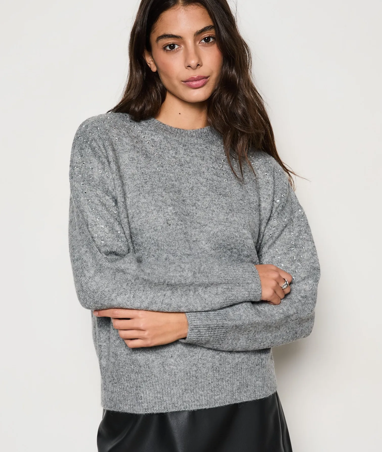Etam Pull col rond détails strass GRIS Online