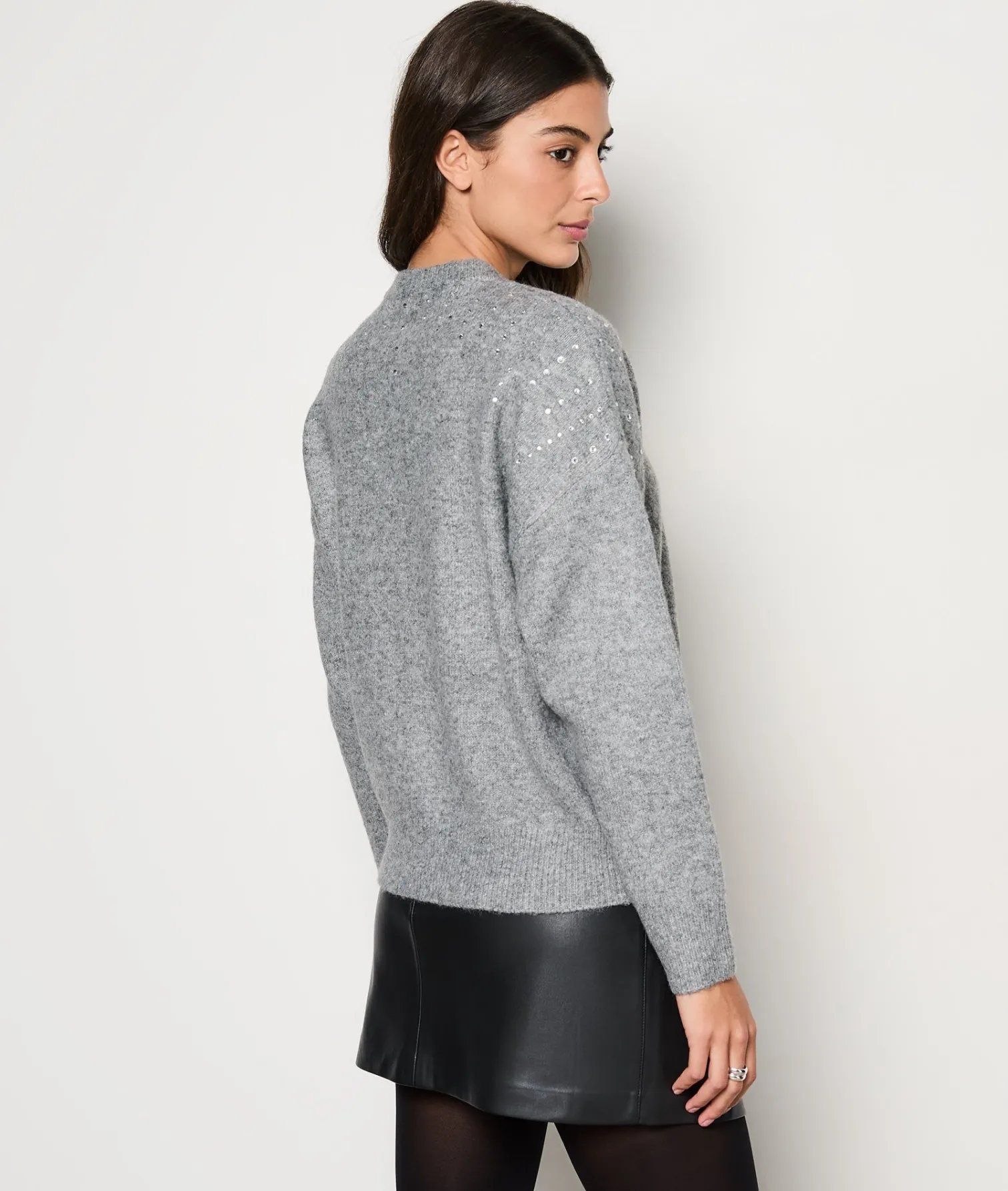 Etam Pull col rond détails strass GRIS Online