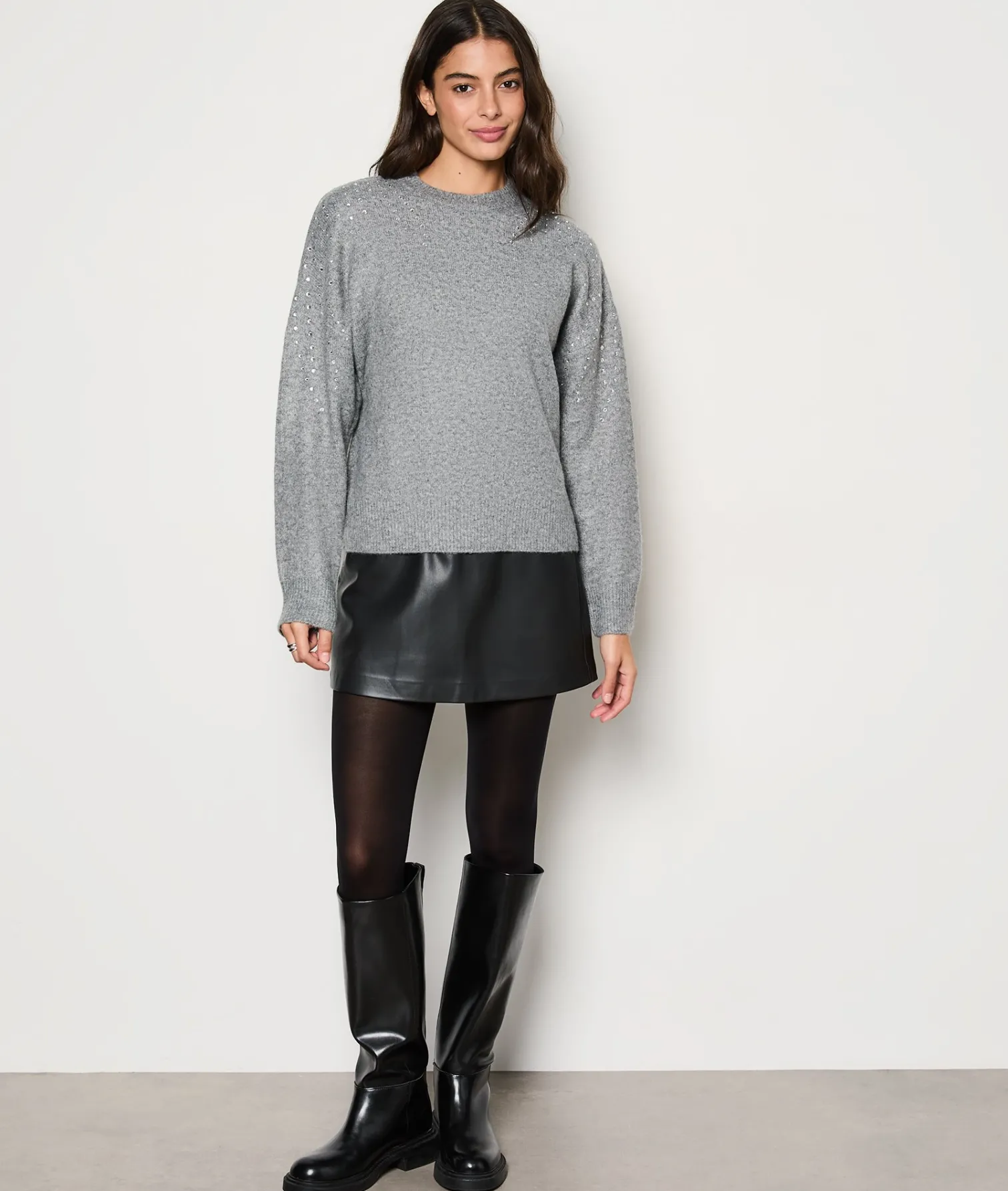 Etam Pull col rond détails strass GRIS Online
