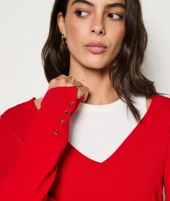 Etam Pull col V ROUGE Fashion
