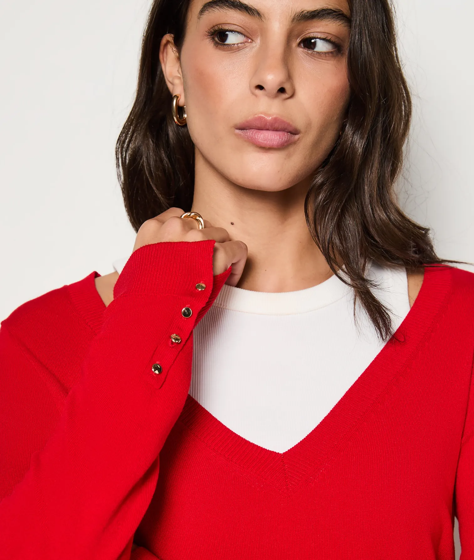 Etam Pull col V ROUGE Fashion