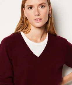 Etam Pull col V 100% cachemire BORDEAUXGRENAT Sale