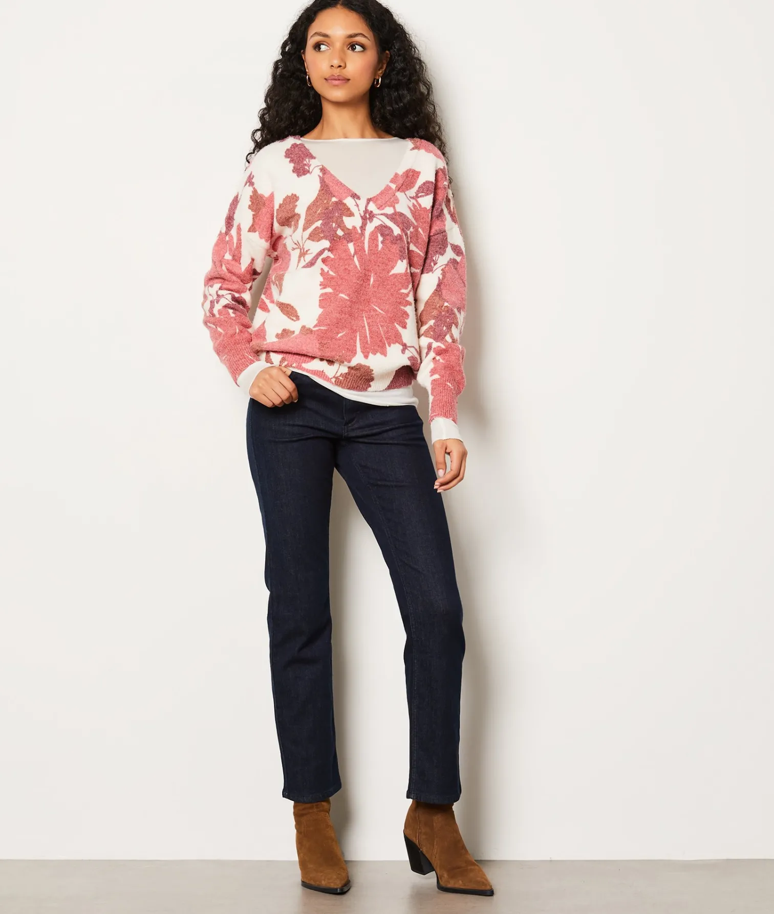 Etam Pull col V à motifs fleuris MULTICOLORE Clearance