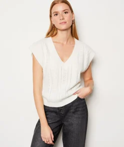 Etam Pull col V sans manches ECRU Best Sale