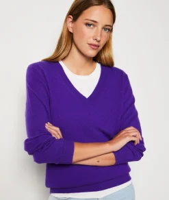 Etam Pull en 100% cachemire col V VIOLET Fashion