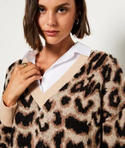 Etam Pull imprimé col V IMPFDTAUPE Outlet