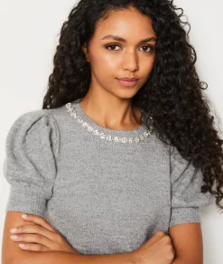 Etam Pull manches courtes col à strass GRISCLAIR Online