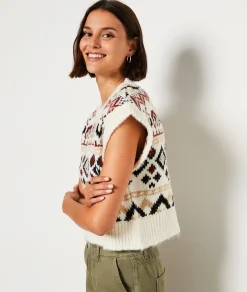 Etam Pull sans manches à motifs ECRU Discount