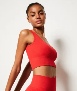 Etam Ribbed Asymmetric Bralette - Light Support RED Best