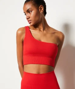 Etam Ribbed Asymmetric Bralette - Light Support RED Best