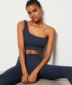Etam Ribbed Asymmetric Bralette - Light Support BLUE New
