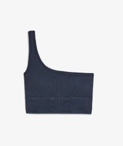 Etam Ribbed Asymmetric Bralette - Light Support BLUE New