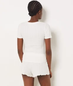 Etam Ribbed Pajama T-Shirt BLANC Best