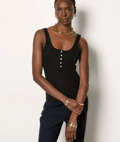 Etam Ribbed Tank Top BLACK Fashion