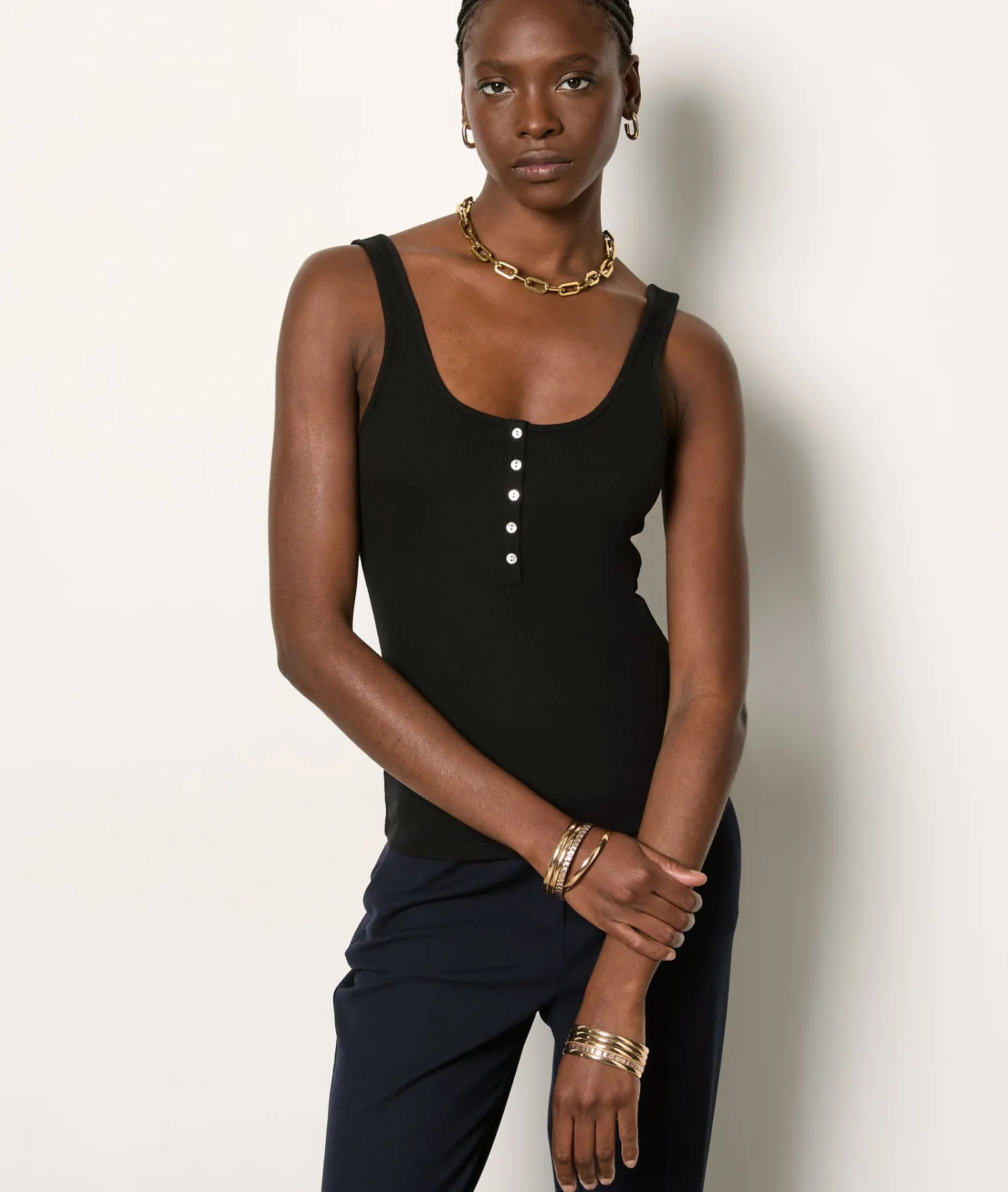 Etam Ribbed Tank Top BLACK Fashion