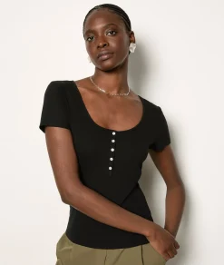 Etam Ribbed T-shirt BLACK Flash Sale