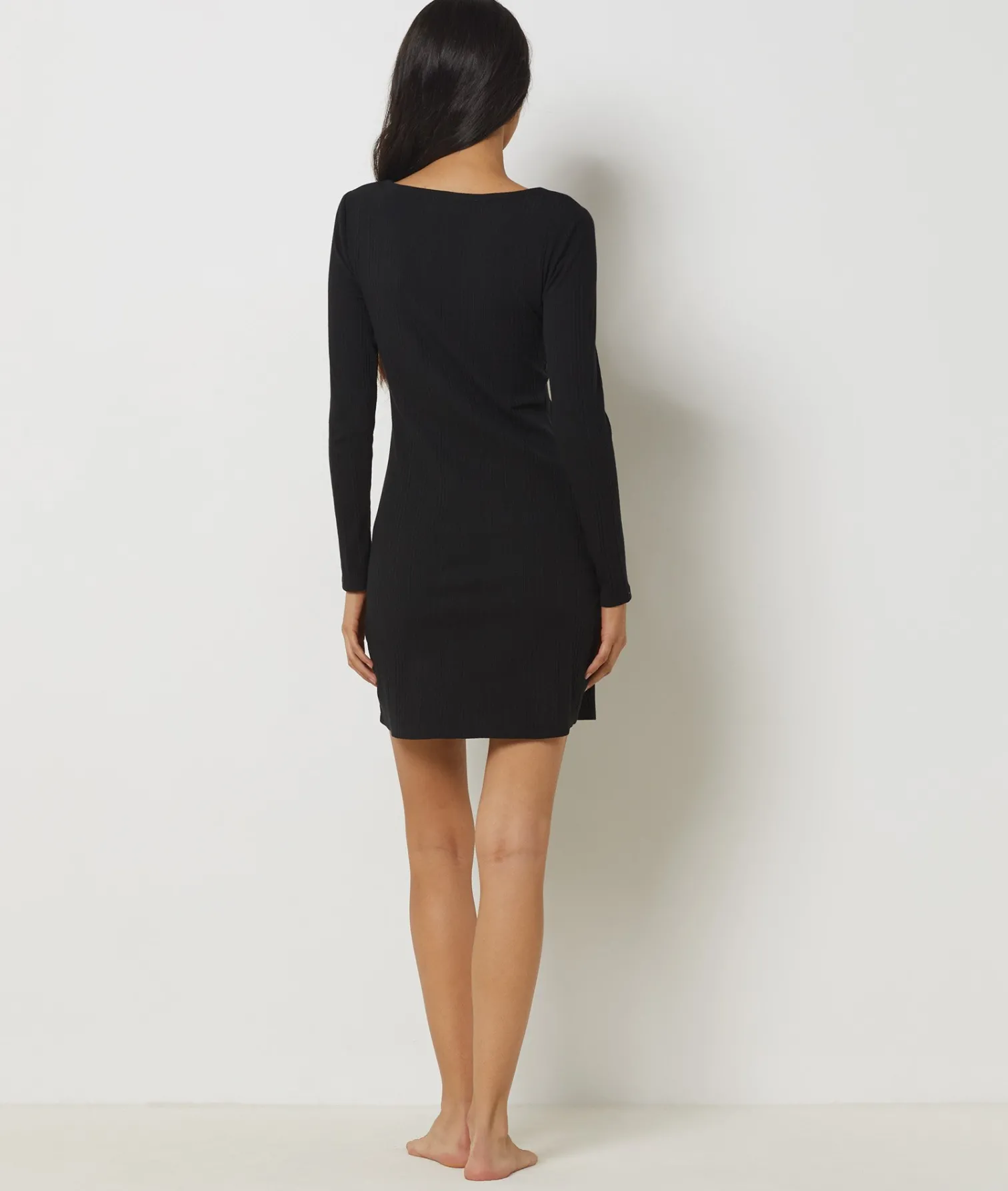 Etam Richelieu Ribbed Knit Nightshirt BLACK New
