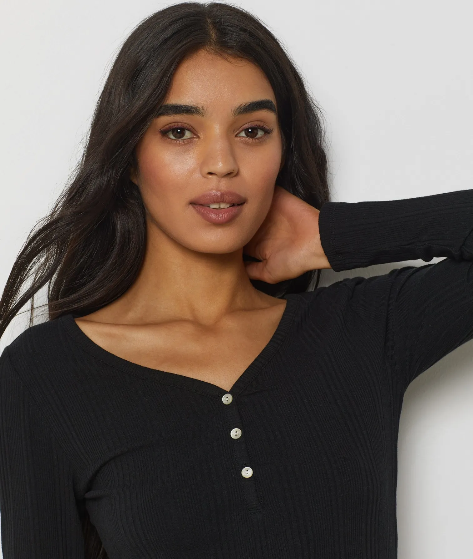 Etam Richelieu Ribbed Knit Nightshirt BLACK New