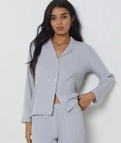 Etam Richelieu Ribbed Knit Pyjama Shirt LIGHTGREY Flash Sale