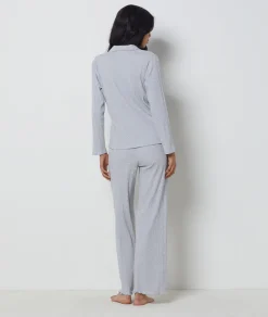 Etam Richelieu Ribbed Knit Pyjama Shirt LIGHTGREY Flash Sale