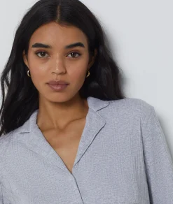 Etam Richelieu Ribbed Knit Pyjama Shirt LIGHTGREY Flash Sale