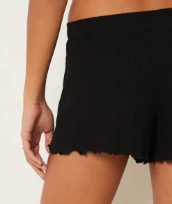 Etam Richelieu Ribbed Knit Pyjama Shorts BLACK Cheap