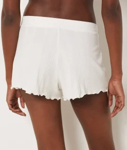 Etam Richelieu Ribbed Knit Pyjama Shorts WHITE Outlet