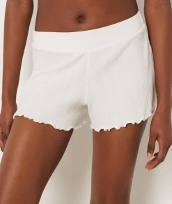 Etam Richelieu Ribbed Knit Pyjama Shorts WHITE Outlet