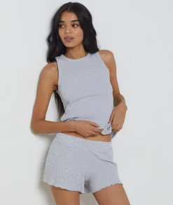 Etam Richelieu Ribbed Knit Tank Top LIGHTGREY Clearance