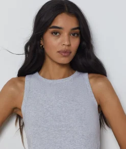 Etam Richelieu Ribbed Knit Tank Top LIGHTGREY Clearance