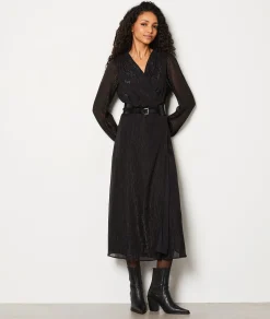 Etam Robe longue à paillettes NOIR Discount