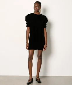 Etam Robe manches ballons en velours NOIR Flash Sale